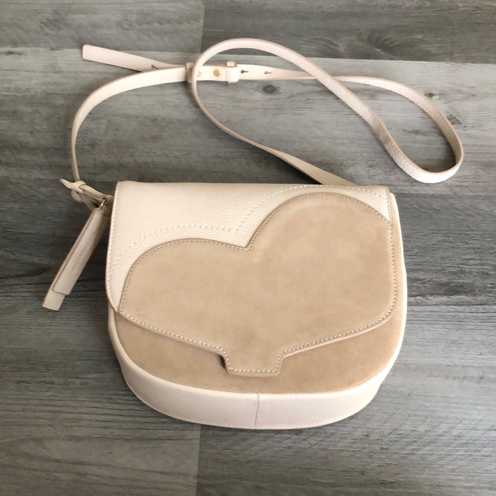 Lucky Brand Bria Mix Media Leather Saddle Bag Crossbody Warm Sand NWT